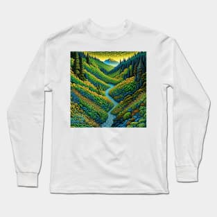 [AI Art] Green Valley, Optical Art Style Long Sleeve T-Shirt